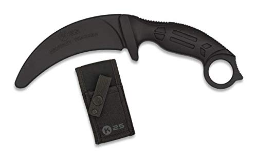 Cuchillo Entrenamiento Karambit Negro Hoja 10,6 para entrenar artes marciales, dummy, airsoft, paintball, practicar , decoración, 100% seguro K25 32336 + Portabotellas de regalo