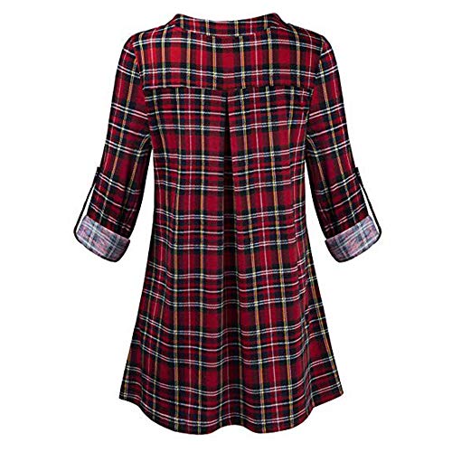 Cuello en V Camisetas Manga Larga Mujer Tumblr Kimono Otoño Mujer Camisetas Camisas a Cuadros Ropa Chandal Chaquetas Tops Sudaderas Mujer Capucha Blusa con Botón riou