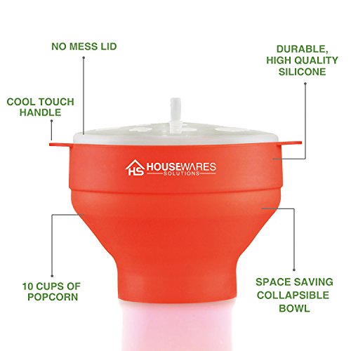 Cuenco plegable de silicona para palomitas de maíz de aire caliente de microondas con tapa y asas