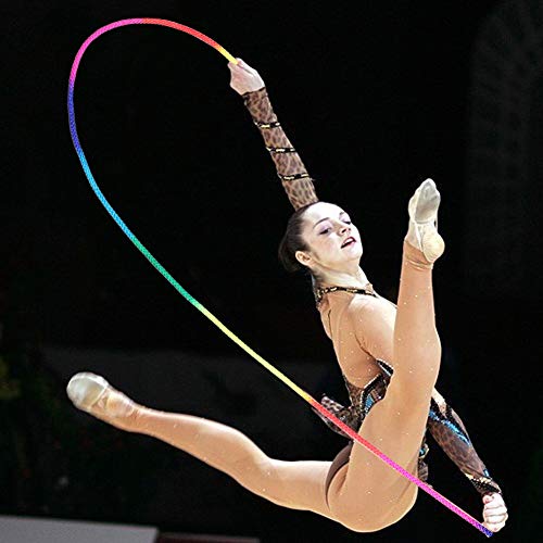 Cuerda de gimnasia, cuerdas para saltar con color arcoíris, utilizada para la competencia oficial de cuerda de gimnasia rítmica, entrenamiento deportivo, entrenamiento de cuerda artística,110 pulgadas