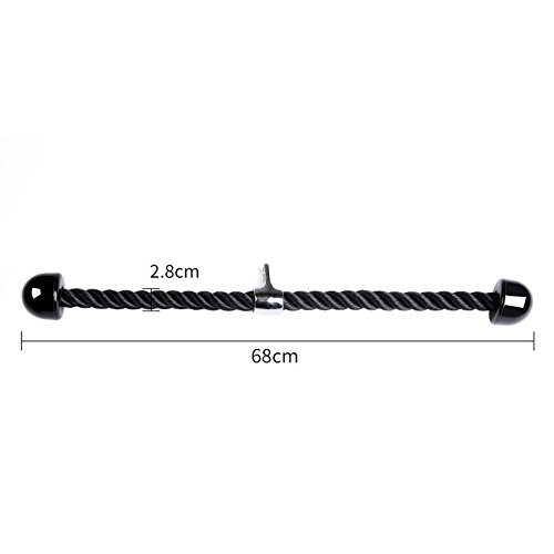 Cuerda de nailon duradera para tríceps, cuerda de entrenamiento de tríceps resistente con gancho de acero para gimnasio y hogar, accesorio negro para máquina de ejercicios de 68 cm