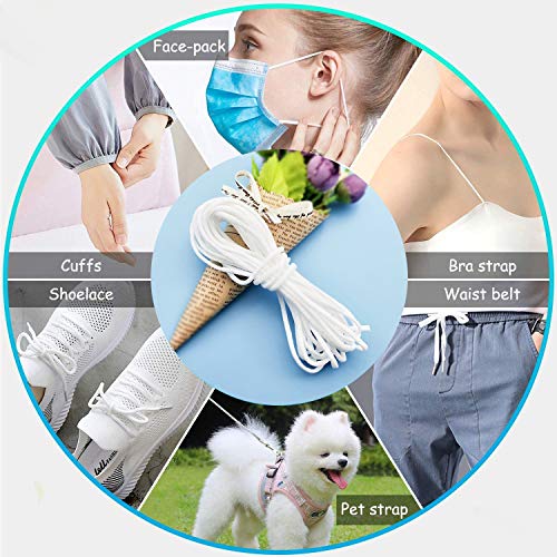 Cuerda Elastica 3mm 50Metros Goma Elástica Específica para Mascarillas Blanco Redondos Cintas elásticas para DIY, Puños, Zapatos, Ropa, Pantalone