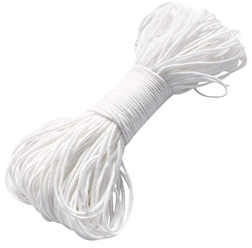Cuerda Elastica 3mm 50Metros Goma Elástica Específica para Mascarillas Blanco Redondos Cintas elásticas para DIY, Puños, Zapatos, Ropa, Pantalone