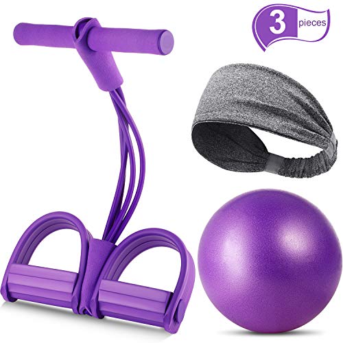 Cuerda Elástica de Tracción Banda de Resistencia de Pedal Cuerda de 4 Tubos de Pedal Fitness Cuerda Ejercitador Pierna Cuerda Abdominal con Bola Diadema de Yoga para Ejercer Abdomen Muslo Brazo