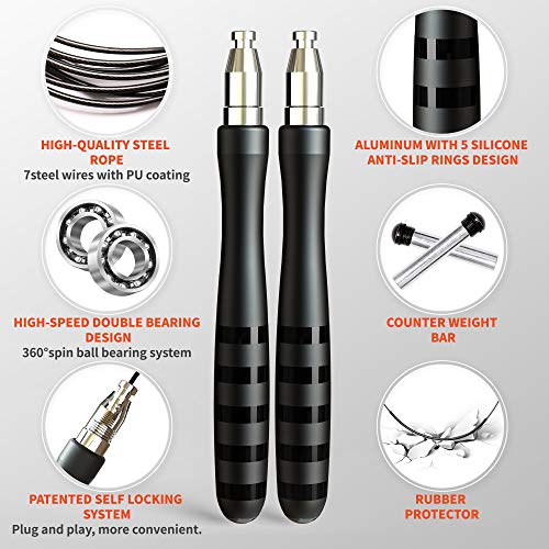 Cuerda para Saltar 3M Comba Saltar Crossfit Alta Velocidad con Longitud Ajustable y 360°Rodillos Rodamientos Ligeros,Asa Antideslizante para Hombre Mujer Fitness Boxeo MMA HIIT Quema Grasa (SKPRB2) Cuerda para Saltar 3M Comba Saltar Crossfit Alta Velocidad con Longitud Ajustable y 360°Rodillos Rodamientos Ligeros,Asa Antideslizante para Hombre Mujer Fitness Boxeo MMA HIIT Quema Grasa (SKPRB2)