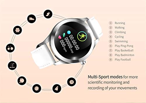 Cueyu Reloj inteligente KW10, pantalla táctil redonda IP68 impermeable para mujer, monitor de fitness con medidor de frecuencia cardíaca y podómetro de sueño, pulsera para iOS y Android