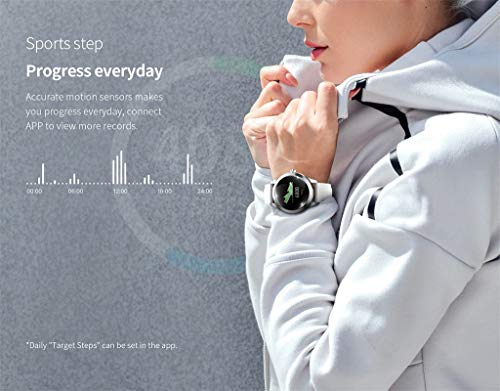 Cueyu Reloj inteligente KW10, pantalla táctil redonda IP68 impermeable para mujer, monitor de fitness con medidor de frecuencia cardíaca y podómetro de sueño, pulsera para iOS y Android