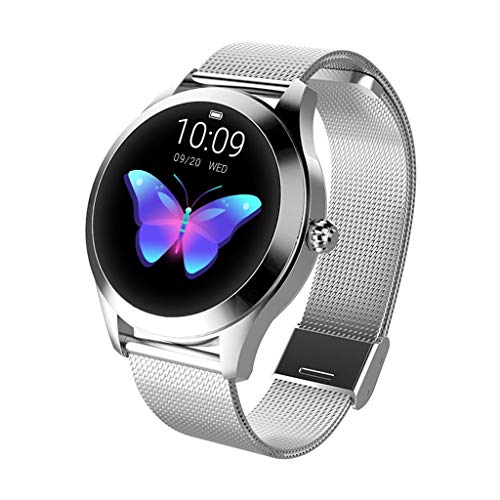 Cueyu Reloj inteligente KW10, pantalla táctil redonda IP68 impermeable para mujer, monitor de fitness con medidor de frecuencia cardíaca y podómetro de sueño, pulsera para iOS y Android