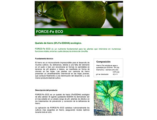CULTIVERS Quelato de Hierro Fertilizante Ecológico de 1 Kg. Reverdeciente anticlorosis. Nutriente Fundamental para Las Plantas (6% Fe-EDDHA orto orto 4,8 % ). Force Fe