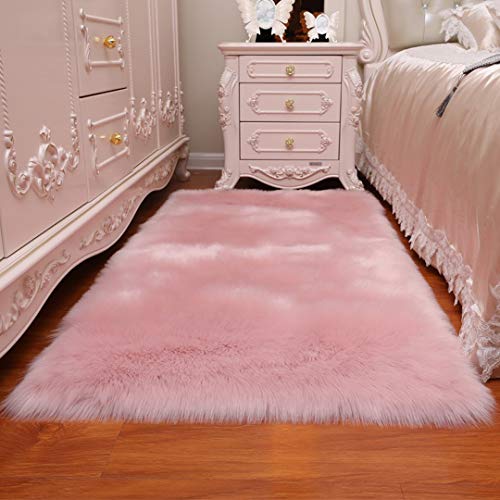 Cumay Piel de Imitación, Artificial Alfombra, excelente Piel sintética de Calidad Alfombra de Lana ，Adecuado para salón Dormitorio baño sofá Silla cojín (Rosa, 50 X 150 cm)