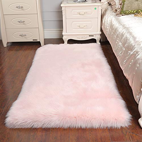 Cumay Piel de Imitación, Artificial Alfombra, excelente Piel sintética de Calidad Alfombra de Lana ，Adecuado para salón Dormitorio baño sofá Silla cojín (Rosa, 50 X 150 cm)