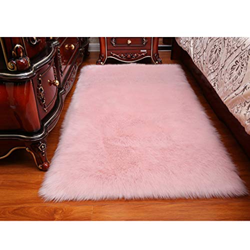 Cumay Piel de Imitación, Artificial Alfombra, excelente Piel sintética de Calidad Alfombra de Lana ，Adecuado para salón Dormitorio baño sofá Silla cojín (Rosa, 50 X 150 cm)