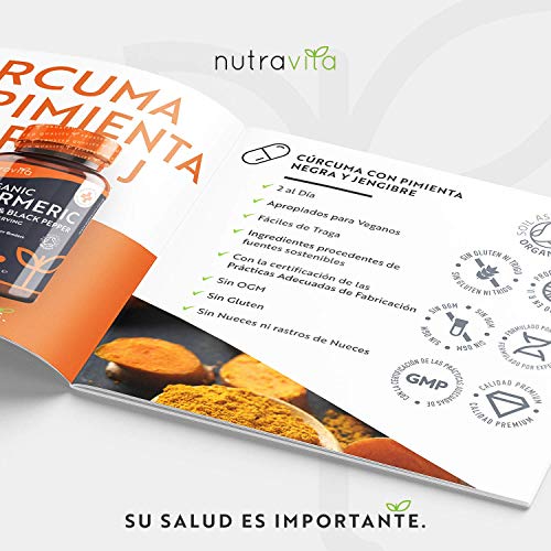 Cúrcuma Orgánica de 1440 mg con Pimienta Negra y Jengibre -180 Cápsulas Veganas de Alta Resistencia (Suministro para 3 Meses) - Fabricado en el Reino Unido por Nutravita