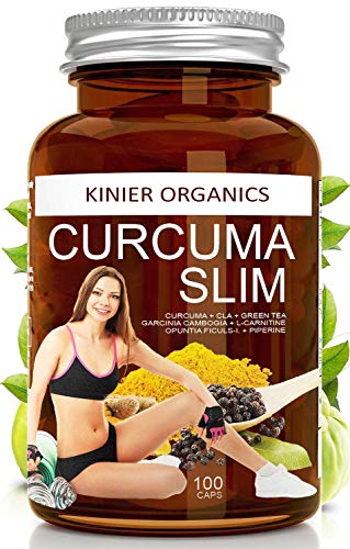 CURCUMA SLIM Termogénico & Adelgazante Potente para Perder Peso Rápidamente | Acción Quemagrasas con Curcuma, Garcinia Cambogia, L-Carnitina, CLA, Te Verde y Piperina | 100 cápsulas