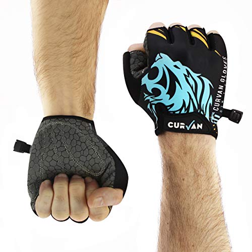 CURVAN - Guantes Gimnasio Hombre Ciclismo Bicicleta | Acolchados y Transpirables 45g | Guante Musculación Culturismo Ejercicio Levantamiento de Pesas Entrenamiento Fitness Crossfit Halterofilia (M)