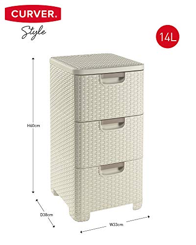 Curver - Cajonera Style de 3 Cajones 14L, Patas, Color Blanco Curver - Cajonera Style de 3 Cajones 14L, Patas, Color Blanco