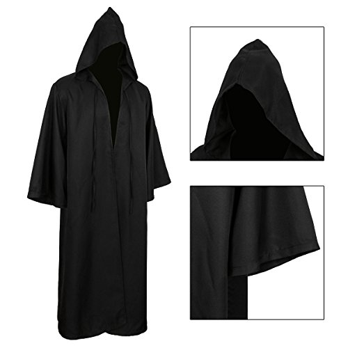 CUSFULL Capa con Capucha Capa Disfraz de Caballero Cool Cosplay Disfraz para Traje de Halloween (XL, Adulto Negro)