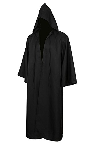 CUSFULL Capa con Capucha Capa Disfraz de Caballero Cool Cosplay Disfraz para Traje de Halloween (XL, Adulto Negro)