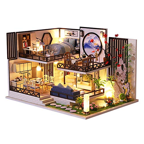 CUTEBEE Miniatura de la casa de muñecas con Muebles, Equipo de casa de muñecas de Madera DIY, más Resistente al Polvo y el Movimiento de música