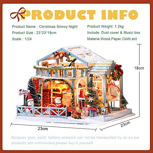 CUTEBEE Miniatura de la casa de muñecas con Muebles, Equipo de casa de muñecas de Madera DIY, más Resistente al Polvo y el Movimiento de música-Christmas