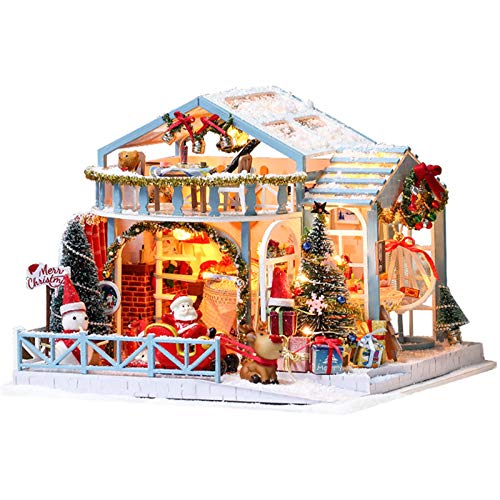 CUTEBEE Miniatura de la casa de muñecas con Muebles, Equipo de casa de muñecas de Madera DIY, más Resistente al Polvo y el Movimiento de música-Christmas