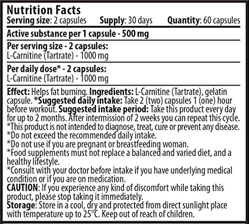 Cvetita Herbal, L-Carnitine 60 capsulas x 500mg, altamente dosificado del aminoácido puro, potenciar la energía, mejorar el rendimiento atlético y aumentar la cognición Cvetita Herbal, L-Carnitine 60 capsulas x 500mg, altamente dosificado del aminoácido puro, potenciar la energía, mejorar el rendimiento atlético y aumentar la cognición
