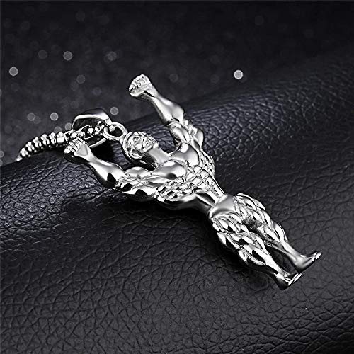 Cvthfyk Joyería Personalidad Titanio Acero músculo Masculino Collar Culturista Deportes Fitness Colgante Colgante Accesorios (Color : Silver)