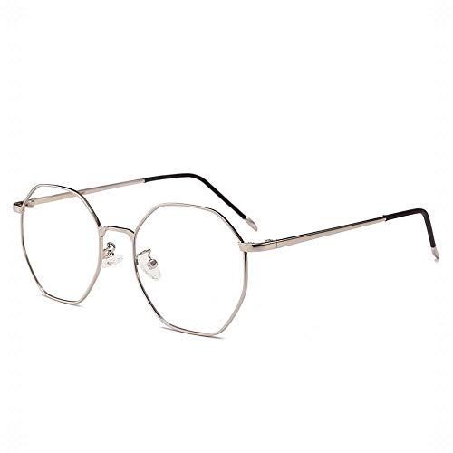 Cvthfyky Gafas octogonales retro con montura de metal, gafas ópticas para hombres/mujeres (Color : Silver)
