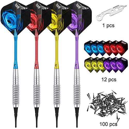 CyeeLife Dardos Punta de Plastico 17 Gramos con 4 Colores Ejes de Aluminio+100 Puntas+12 Plumas+Herramienta Dardos CyeeLife Dardos Punta de Plastico 17 Gramos con 4 Colores Ejes de Aluminio+100 Puntas+12 Plumas+Herramienta Dardos