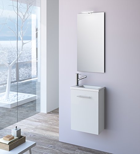 Cygnus Bath Mini Mueble lavamanos de baƱo, suspendido, con 1 Puerta de Cierre amortiguado, Madera, Brillo Lacado-Blanco, 40x22x54 cm Cygnus Bath Mini Mueble lavamanos de baƱo, suspendido, con 1 Puerta de Cierre amortiguado, Madera, Brillo Lacado-Blanco, 40x22x54 cm