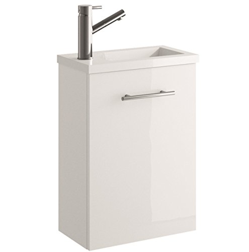 Cygnus Bath Mini Mueble lavamanos de baño, suspendido, con 1 Puerta de Cierre amortiguado, Madera, Brillo Lacado-Blanco, 40x22x54 cm