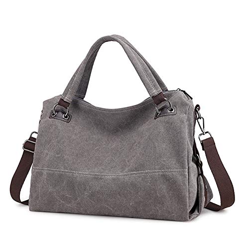 Czemo Bolsos Bandolera de Mujer Bolso de Mano Grandes Bolsas de Tela Lona Bolsos de Viaje Tote Bolso Shopper Gris