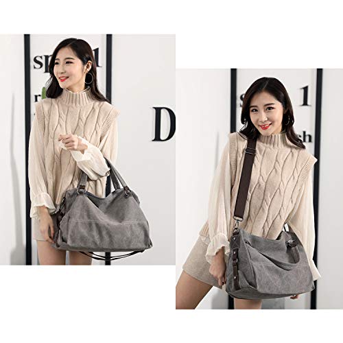Czemo Bolsos Bandolera de Mujer Bolso de Mano Grandes Bolsas de Tela Lona Bolsos de Viaje Tote Bolso Shopper Gris Czemo Bolsos Bandolera de Mujer Bolso de Mano Grandes Bolsas de Tela Lona Bolsos de Viaje Tote Bolso Shopper Gris