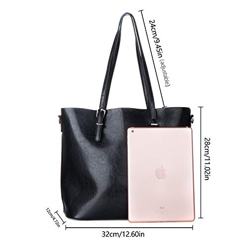 Czemo Bolsos de Mujer de Piel Bolso Tote Grande Bolso Bandolera de Cuero Bolsa de la Compra (Negro)