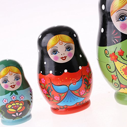 D DOLITY Muñecas Matrioska Rusas de Madera - 5 / 6 Piezas - Matryoshka Verde, 5pcs