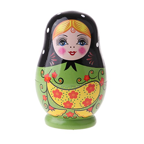 D DOLITY Muñecas Matrioska Rusas de Madera - 5 / 6 Piezas - Matryoshka Verde, 5pcs