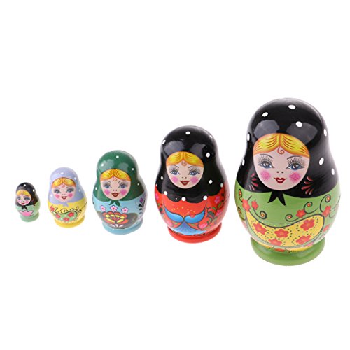 D DOLITY Muñecas Matrioska Rusas de Madera - 5 / 6 Piezas - Matryoshka Verde, 5pcs