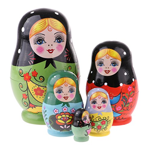 D DOLITY Muñecas Matrioska Rusas de Madera - 5 / 6 Piezas - Matryoshka Verde, 5pcs