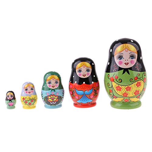 D DOLITY Muñecas Matrioska Rusas de Madera - 5 / 6 Piezas - Matryoshka Verde, 5pcs