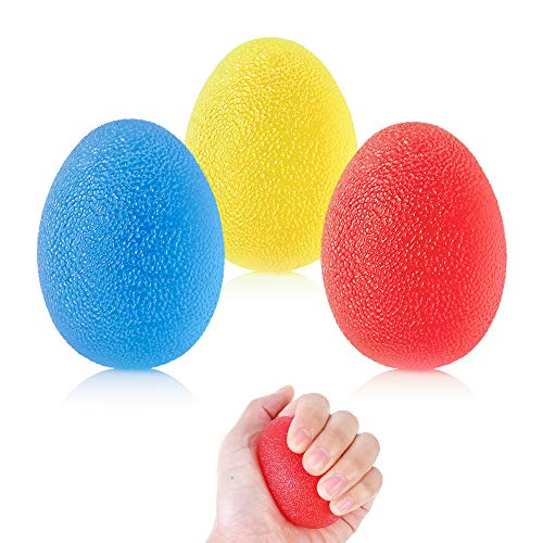 D-Orange 3 Piezas Pelota de mano para aliviar el estrés, Manos Ejercicio y Agarre Pelota, Pelotas en Forma de Huevo para Dedo Muneca Ejercicios y Fortalecimiento, 3 Niveles de Resistencia