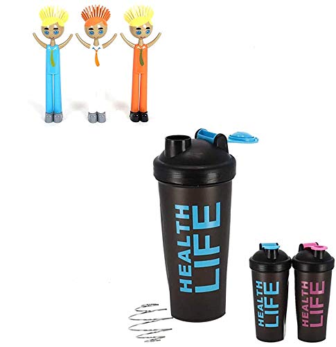 Dabuty Online, S.L. Vaso para Deporte 600 ml para proteina Azul y Regalo un Cepillo para la Limpieza de Vasos muñeco Azul