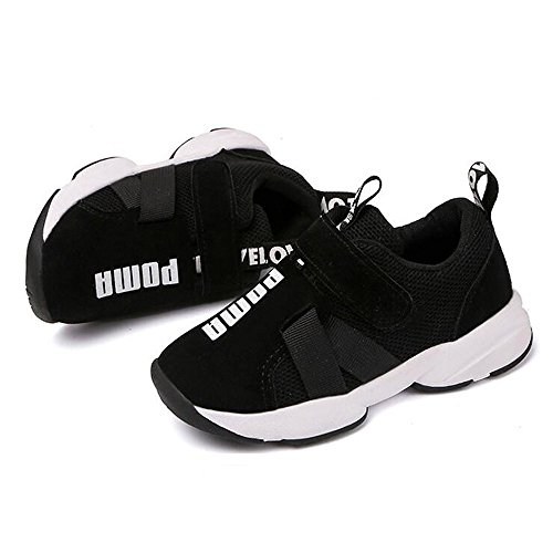 Daclay Zapatos niños Deportivo Transpirable y Transpirable con Parte Superior de Cuero cómoda con Zapatillas Velcro niña Sneakers (27 EU, Negro)