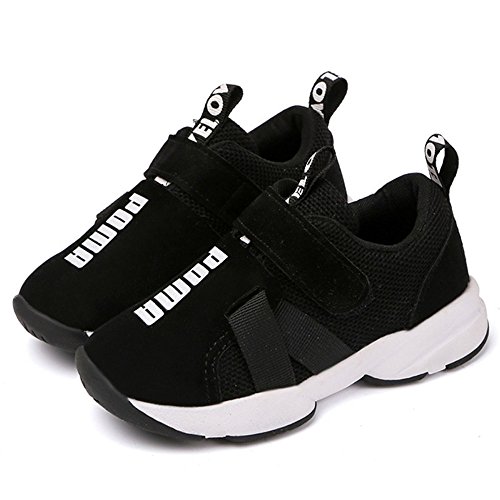 Daclay Zapatos niños Deportivo Transpirable y Transpirable con Parte Superior de Cuero cómoda con Zapatillas Velcro niña Sneakers (27 EU, Negro)