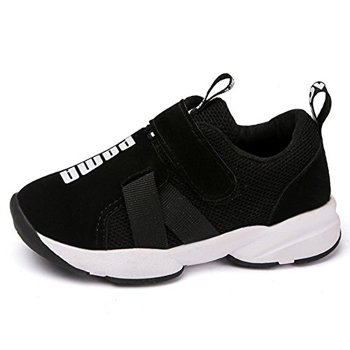 Daclay Zapatos niños Deportivo Transpirable y Transpirable con Parte Superior de Cuero cómoda con Zapatillas Velcro niña Sneakers (28 EU, Negro)