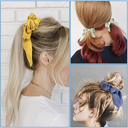 Dadabig 14 Piezas Goma de Pelo con Pañuelo Lazos Elásticos para El Cabello Coleteros para El Cabello con Lazo Accesorios para Mujeres y Niñas,14 Colores