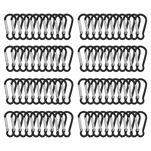 Dadabig 80pcs Llavero de Mosquetón Negro Mini Llavero Mosquetón Escalada 4.6cm Aluminio Mosquetón Clips de Mosquetón para Mochila Handpack, Cuerdas, Camping, Pesca (Negro)