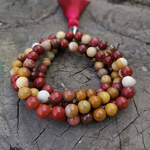 DADATU 8Mm Tigres Ojo Mookaite Japa Mala Set Calor Meditación Mala Namaste Yoga Joyería Budista Mala Oración Abalorios 108 Mala Abalorios