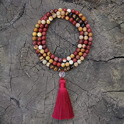 DADATU 8Mm Tigres Ojo Mookaite Japa Mala Set Calor Meditación Mala Namaste Yoga Joyería Budista Mala Oración Abalorios 108 Mala Abalorios