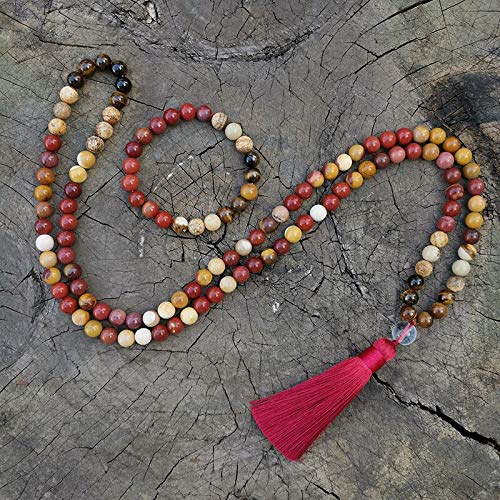 DADATU 8Mm Tigres Ojo Mookaite Japa Mala Set Calor Meditación Mala Namaste Yoga Joyería Budista Mala Oración Abalorios 108 Mala Abalorios