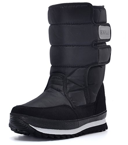 DADAWEN De Las Mujeres Frosty Impermeable Bota de la Nieve 9 M US Negro (EP)